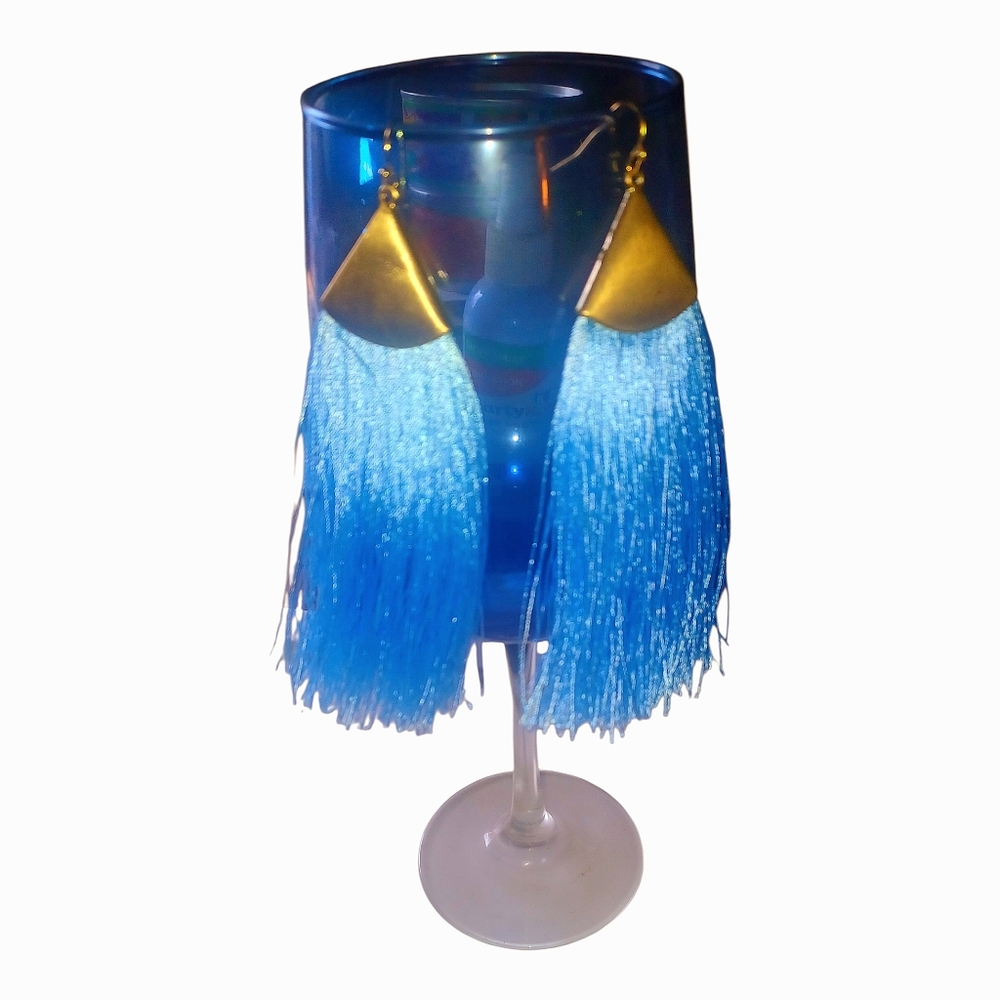 Elegant Vintage Blue Boho style  Tassel Fringe Earrings EUC - Picture 3 of 3
